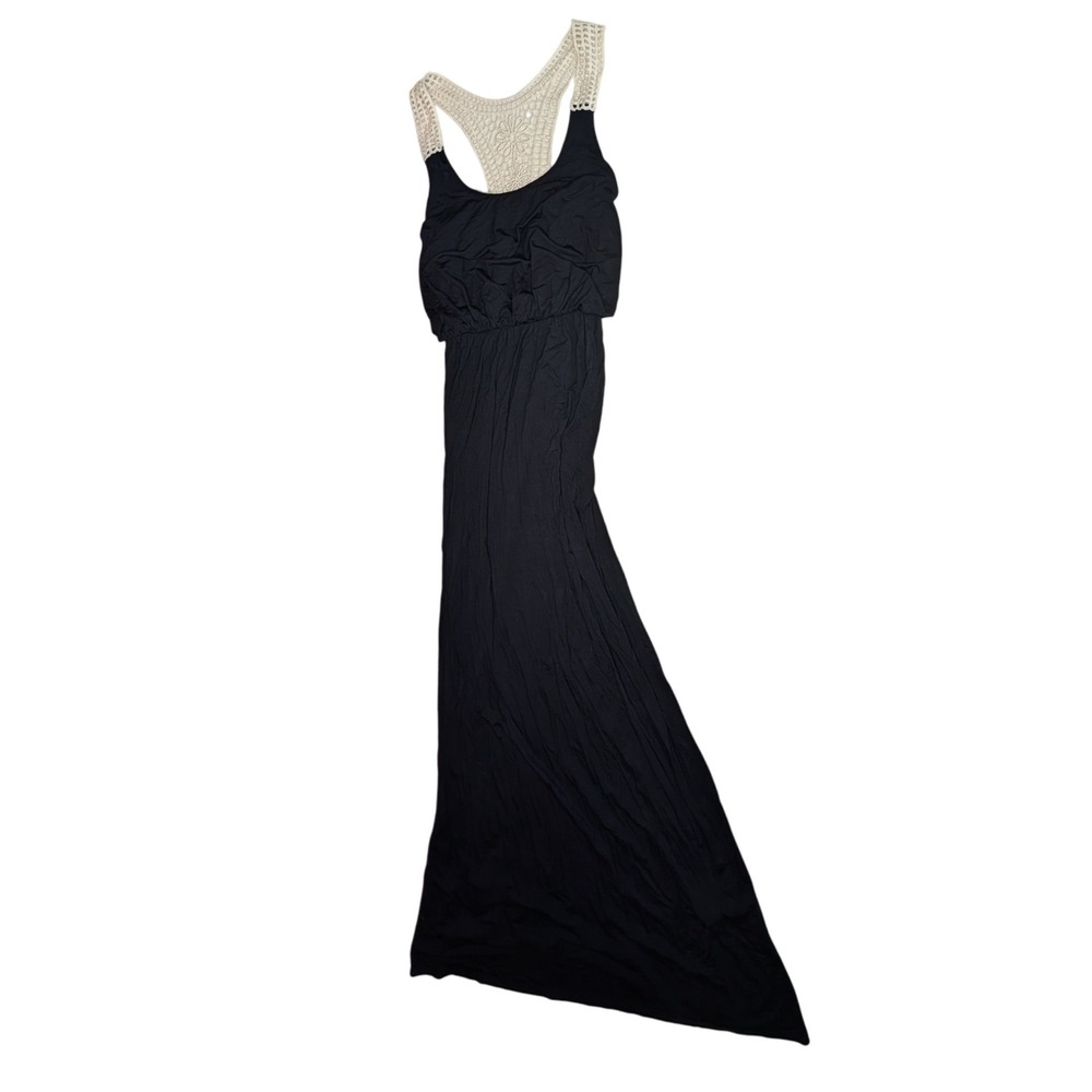Vanilla Bay Maxi Dress Black Crochet Racerback Sleeveless Boho‎ Casual Chic S